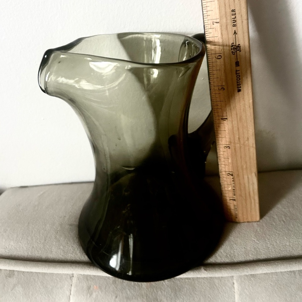 Vintage Glass Green blown glass pitcher Mid-Century Modern (MCM) Olive, avocado - Picture 4 of 5
